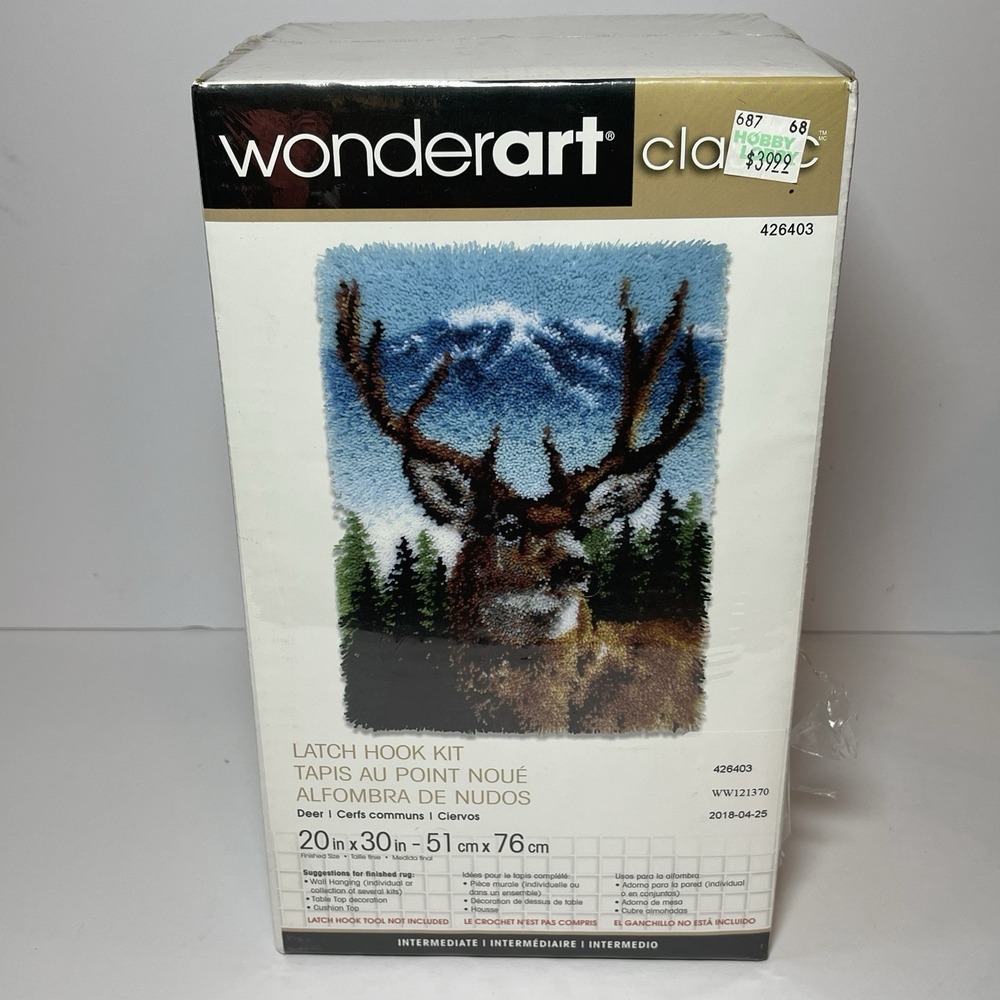 WONDER ART Classic Deer Buck Latch Hook Kit New Wall Hanging Rug 20"x30" Cabin